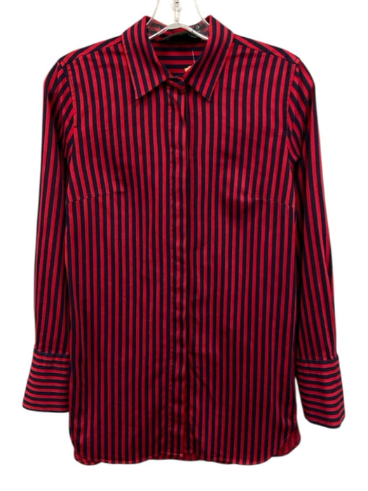 Malene Birger Size S Red & Navy Cotton Long Sleeve Cotton Back Button Up Top Red & Navy / S