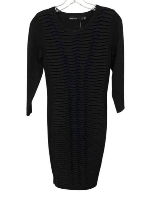 Karen Millen Size 2 Black & Blue Viscose & Polyester Long Sleeve Pleated Dress Black & Blue / 2