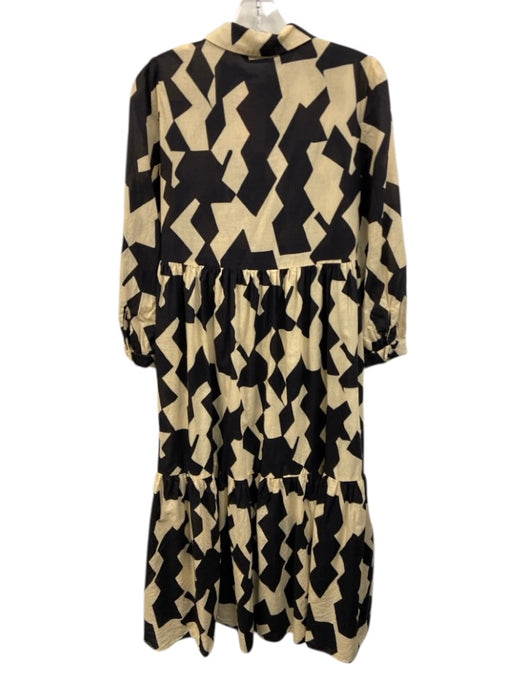 Zara Size XS Beige & Black Cotton Long Sleeve 1/4 Button All Over Print Dress Beige & Black / XS
