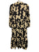 Zara Size XS Beige & Black Cotton Long Sleeve 1/4 Button All Over Print Dress Beige & Black / XS