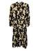 Zara Size XS Beige & Black Cotton Long Sleeve 1/4 Button All Over Print Dress Beige & Black / XS