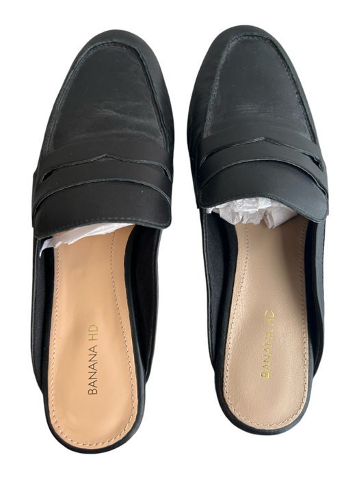 Banana Shoe Size 38 Black Leather Solid Penny Loafer Mule Shoes Black / 38