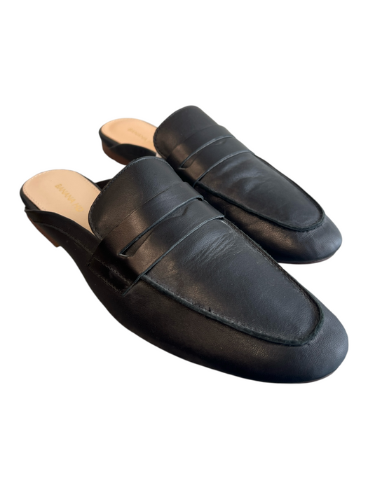 Banana Shoe Size 38 Black Leather Solid Penny Loafer Mule Shoes Black / 38