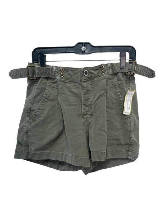 Anthropologie Size 27 Green Cotton Blend High Rise Buckle Detail Pockets Shorts Green / 27