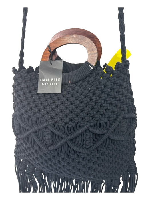 Danielle Nicole Black & Brown Wood Handle Crochet Fringe hem shoulder strap Bag Black & Brown / S