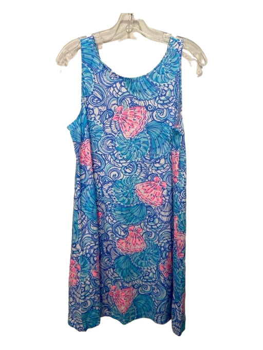 Lilly Pulitzer Size M Blue & Pink Cotton V Back Sleeveless Shell Print Dress Blue & Pink / M