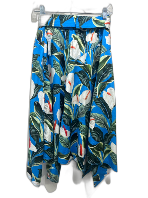 Farm Rio Size S Blue, Green & Multi Cotton Leaf Print Stitch Detail Belted Skirt Blue, Green & Multi / S
