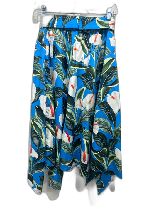 Farm Rio Size S Blue, Green & Multi Cotton Leaf Print Stitch Detail Belted Skirt Blue, Green & Multi / S