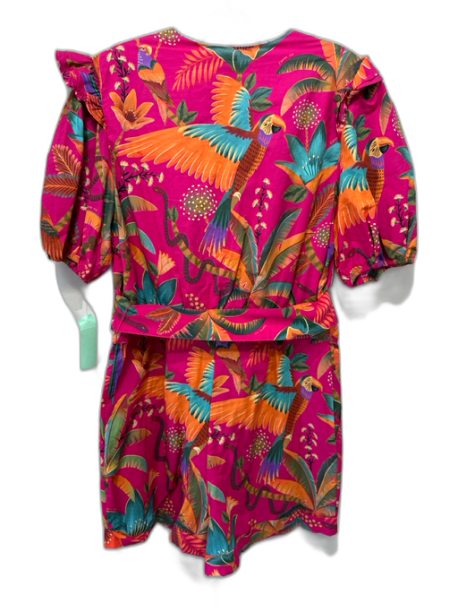 Farm Rio Size M Pink, Orange, Green Cotton Tropical Print Buttons Dress Pink, Orange, Green / M