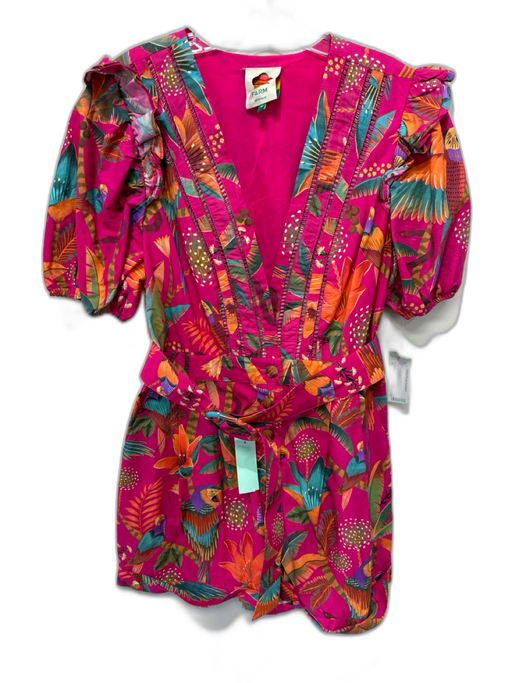 Farm Rio Size M Pink, Orange, Green Cotton Tropical Print Buttons Dress Pink, Orange, Green / M