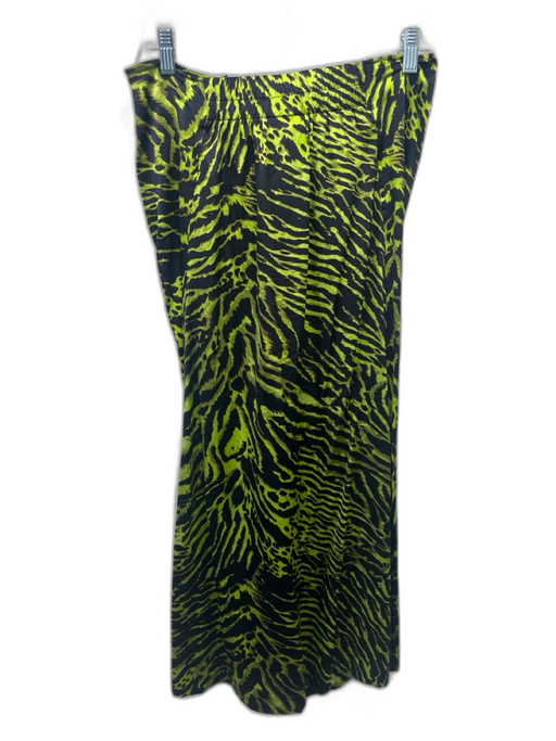 Ganni Size S Green & Black Silk Blend Animal Print Zebra Side Tie Midi Skirt Green & Black / S