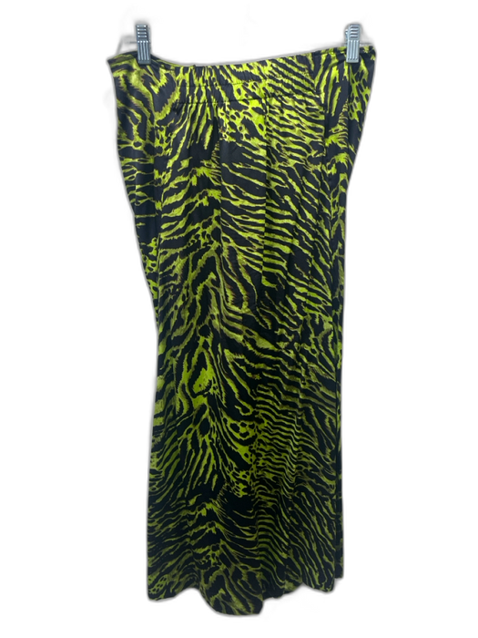 Ganni Size S Green & Black Silk Blend Animal Print Zebra Side Tie Midi Skirt Green & Black / S