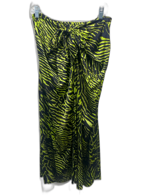 Ganni Size S Green & Black Silk Blend Animal Print Zebra Side Tie Midi Skirt Green & Black / S