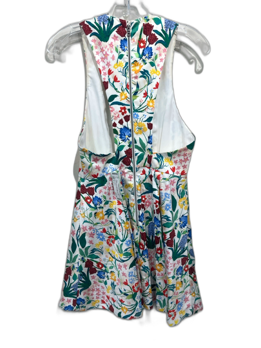 Alice + Olivia Size s / 4 White & Multi Cotton Blend Floral Sleeveless Dress White & Multi / s / 4