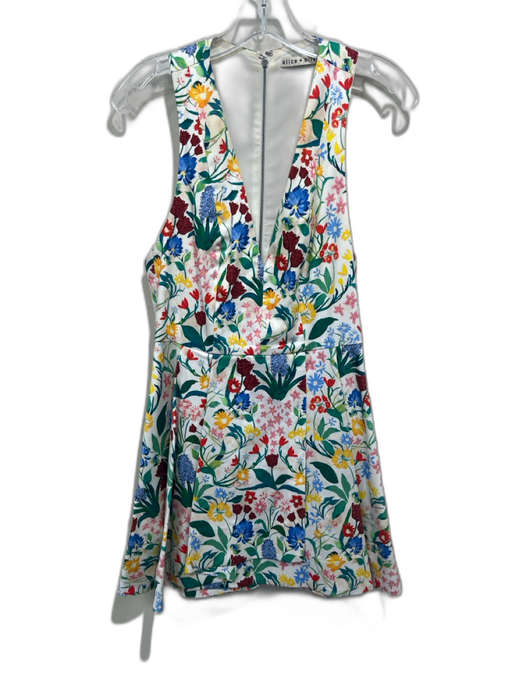 Alice + Olivia Size s / 4 White & Multi Cotton Blend Floral Sleeveless Dress White & Multi / s / 4