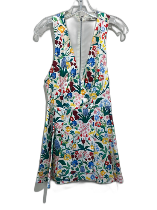 Alice + Olivia Size s / 4 White & Multi Cotton Blend Floral Sleeveless Dress White & Multi / s / 4