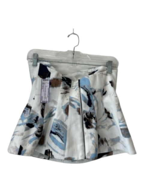 Significant Other Size S / 6 White, Blue & Brown Cotton Abstract Print Top White, Blue & Brown / S / 6