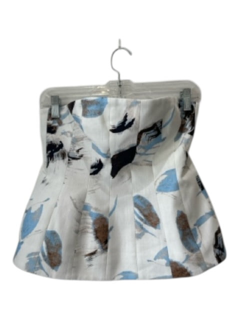 Significant Other Size S / 6 White, Blue & Brown Cotton Abstract Print Top White, Blue & Brown / S / 6
