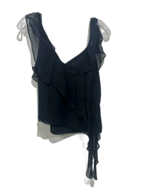 Alice + Olivia Size M Black Silk Ruffle Strap Semi Sheer Draped Top Black / M