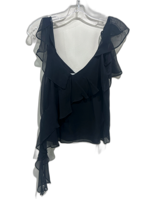 Alice + Olivia Size M Black Silk Ruffle Strap Semi Sheer Draped Top Black / M