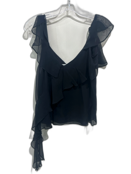 Alice + Olivia Size M Black Silk Ruffle Strap Semi Sheer Draped Top Black / M