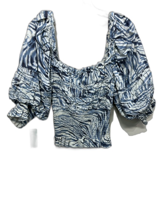 Love The Label Size S Blue & White Cotton Abstract Stripes Puff Sleeve Top Blue & White / S