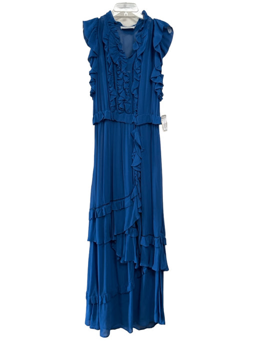 Munthe Size 38 Blue Viscose Ruffle Crochet Detail Ruffle Cap Sleeve Dress Blue / 38