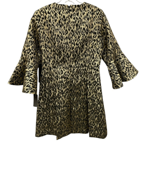 Tuckernuck Size S Gold & Black Polyester Lame 3/4 Trumpet Sleeve Leopard Dress Gold & Black / S