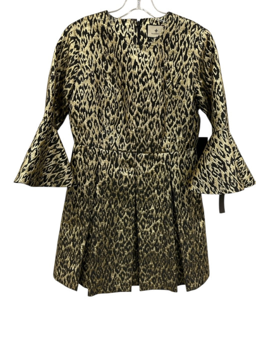 Tuckernuck Size S Gold & Black Polyester Lame 3/4 Trumpet Sleeve Leopard Dress Gold & Black / S