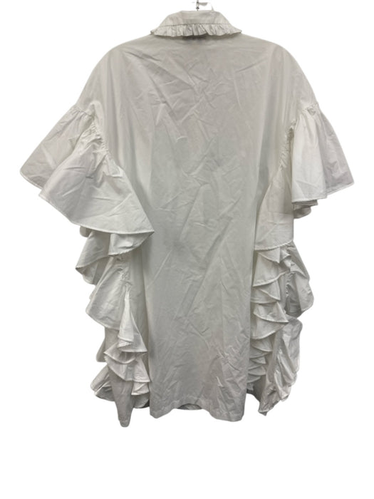 Safira Size One Size White & Black Cotton Cap Flare Sleeve Ruffle Detail Dress White & Black / One Size