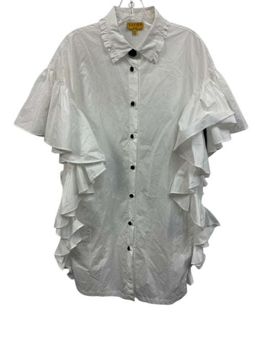 Safira Size One Size White & Black Cotton Cap Flare Sleeve Ruffle Detail Dress White & Black / One Size