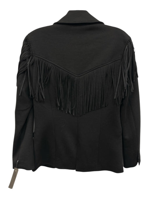 Blank NYC Size S Black Rayon Blend One Button Flap Pocket Fringe Blazer Jacket Black / S