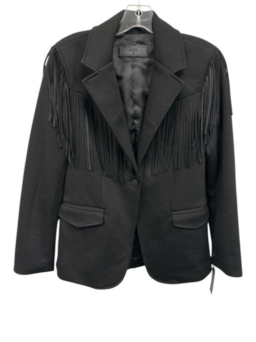 Blank NYC Size S Black Rayon Blend One Button Flap Pocket Fringe Blazer Jacket Black / S