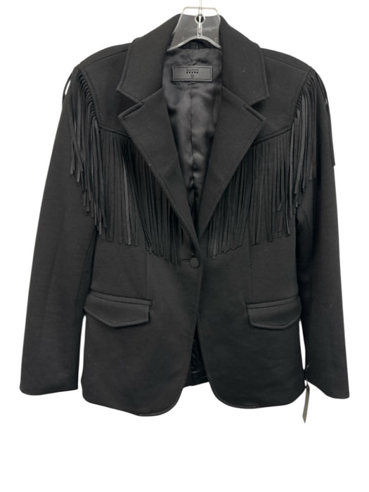 Blank NYC Size S Black Rayon Blend One Button Flap Pocket Fringe Blazer Jacket Black / S