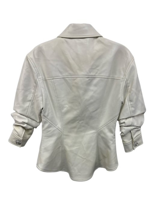 Cinq a Sept Size 2 White & Silver Faux Leather 1/2 Sleeve Patch Pockets Jacket White & Silver / 2