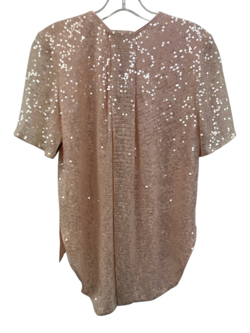 Adam Lippes Size 2 Baby Pink Viscose Short Sleeve All Over Sequins High Low Top Baby Pink / 2