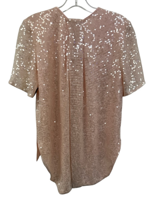 Adam Lippes Size 2 Baby Pink Viscose Short Sleeve All Over Sequins High Low Top Baby Pink / 2