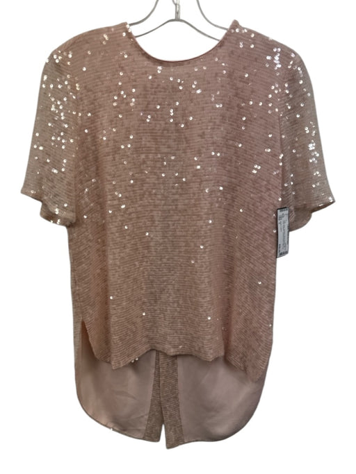 Adam Lippes Size 2 Baby Pink Viscose Short Sleeve All Over Sequins High Low Top Baby Pink / 2
