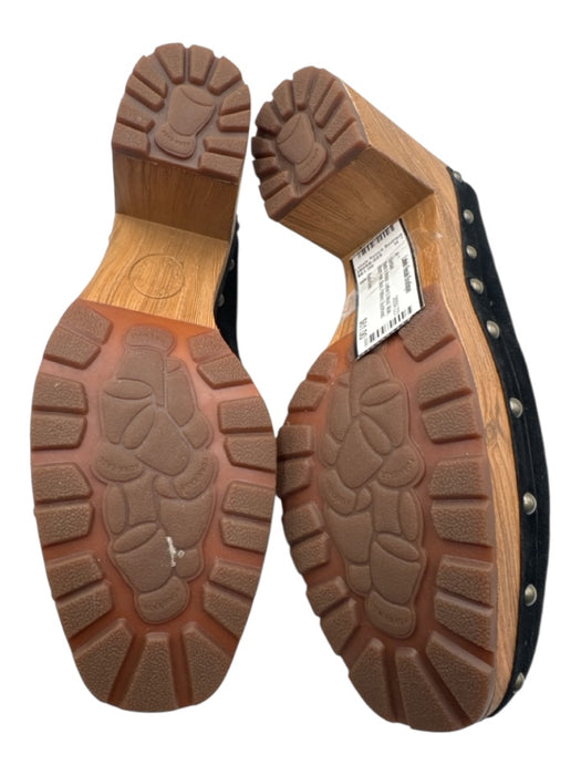 Kork-Ease Shoe Size 9 Black & Bronze Leather & Wood Mule Block Heel Sandals Black & Bronze / 9