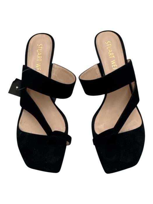 Stuart Weitzman Shoe Size 8 Black Leather Square Toe toe strap Sandals Black / 8