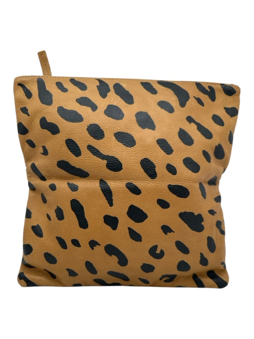 Clare V Light Brown & Black Leather Leopard Print Zipper Closure Fold Over Bag Light Brown & Black