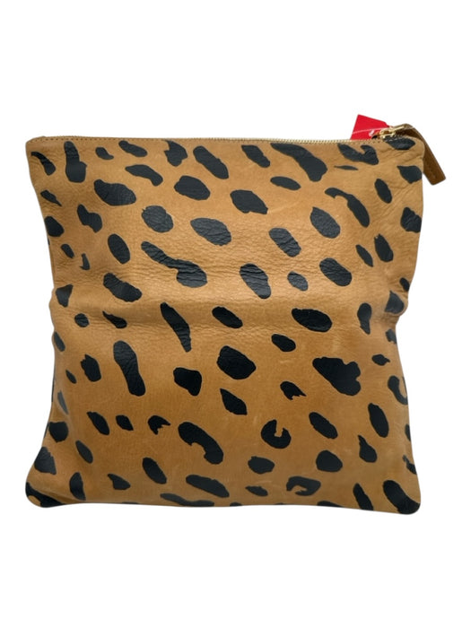 Clare V Light Brown & Black Leather Leopard Print Zipper Closure Fold Over Bag Light Brown & Black