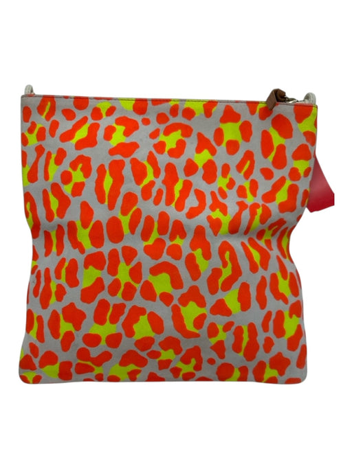 Clare V Orange, Yellow & Cream Suede Leopard Print Zipper Closure Fold Over Bag Orange, Yellow & Cream