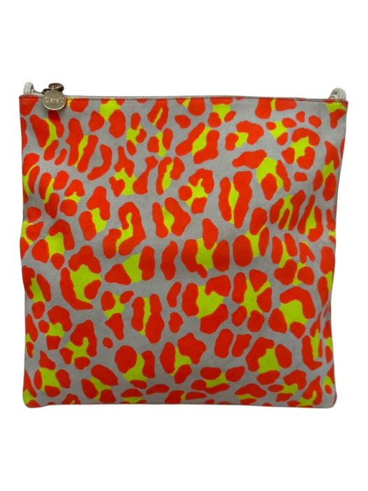 Clare V Orange, Yellow & Cream Suede Leopard Print Zipper Closure Fold Over Bag Orange, Yellow & Cream
