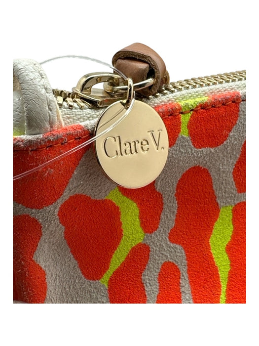 Clare V Orange, Yellow & Cream Suede Leopard Print Zipper Closure Fold Over Bag Orange, Yellow & Cream