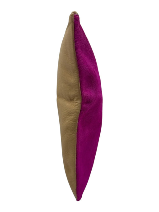 Clare V Magenta & Beige Leather & Pony Hair Zip Top Fold Over Clutch Bag Magenta & Beige