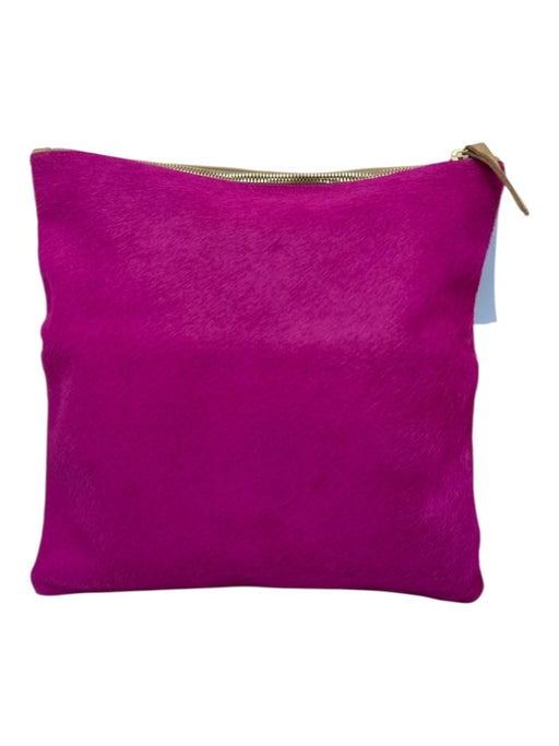 Clare V Magenta & Beige Leather & Pony Hair Zip Top Fold Over Clutch Bag Magenta & Beige