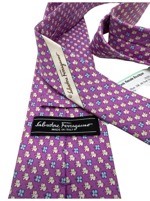 Ferragamo Pink, White & Blue Silk All Over Print Men's Tie Pink, White & Blue