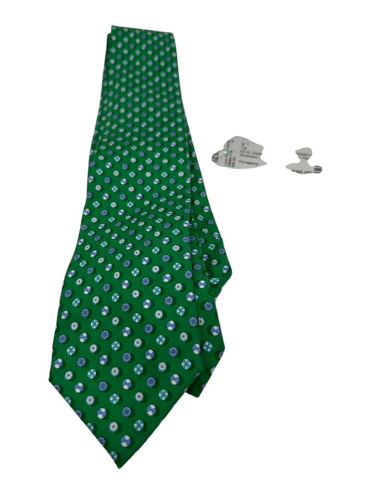 Ferragamo AS IS Green & Multi Silk All Over Print Men's Tie Green & Multi