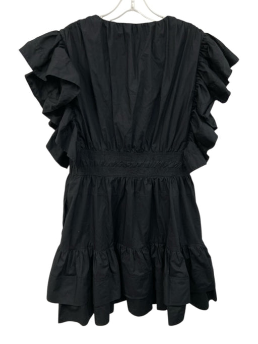 Ulla Johnson Size 10 Black Cotton Sleeveless Ruffle Sides V Neck Side Zip Dress Black / 10